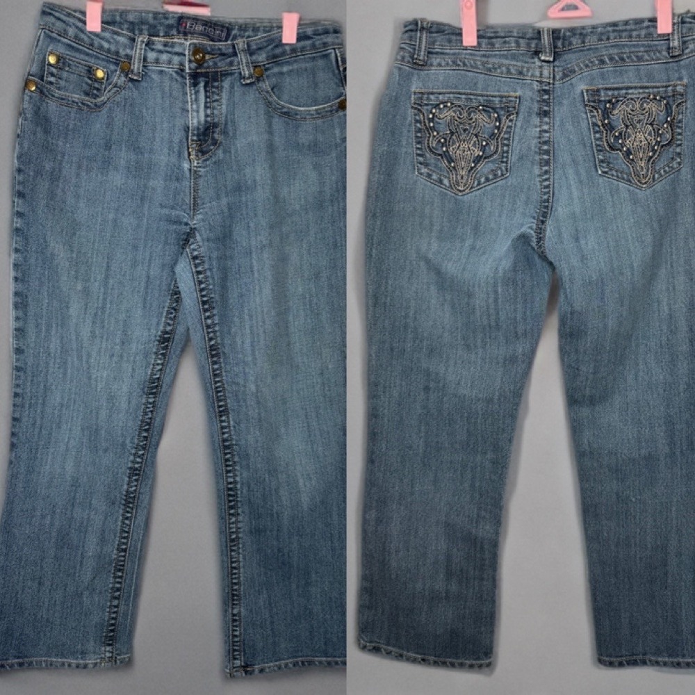 Vintage Womens Baccini Embellished Boot Cut Mid Rise Jeans size 10P